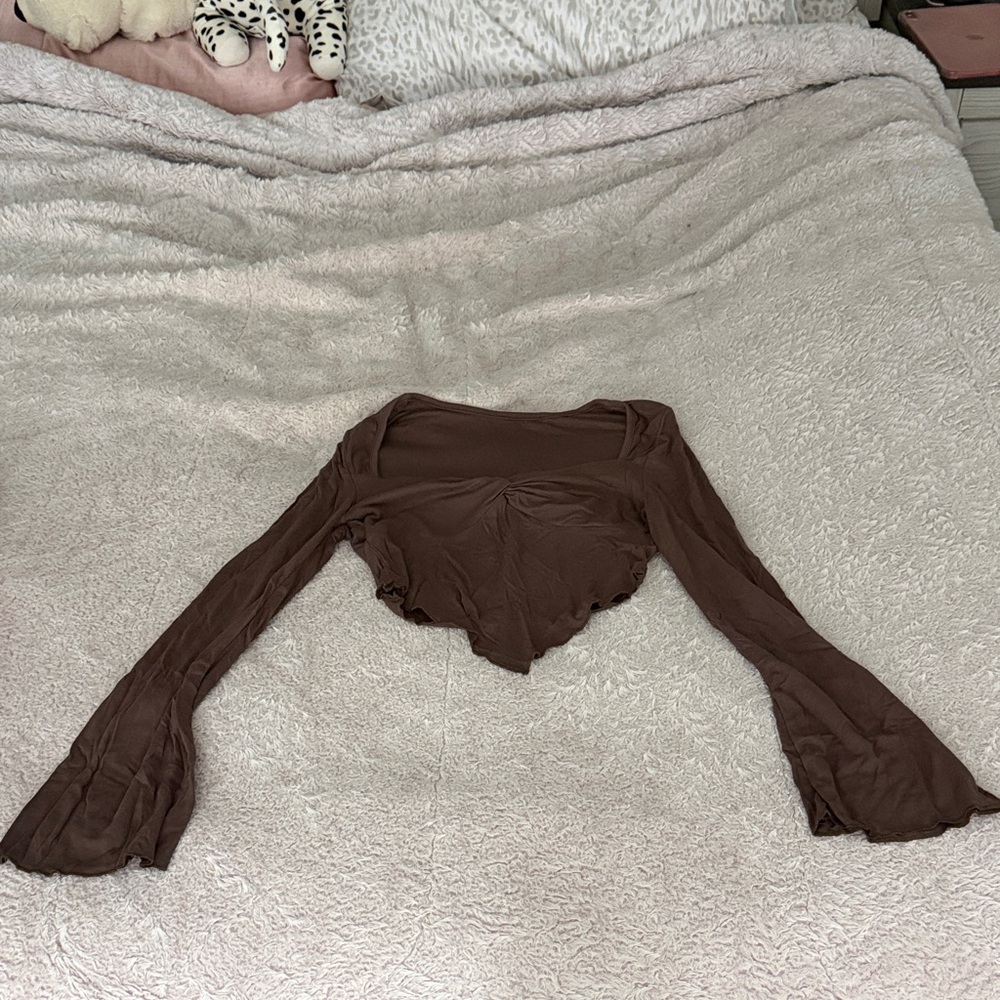 Brown Long Sleeve Women's Crop Top